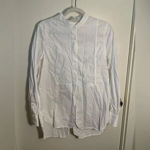 OST EUC white button down textured collarless tunic Size medium